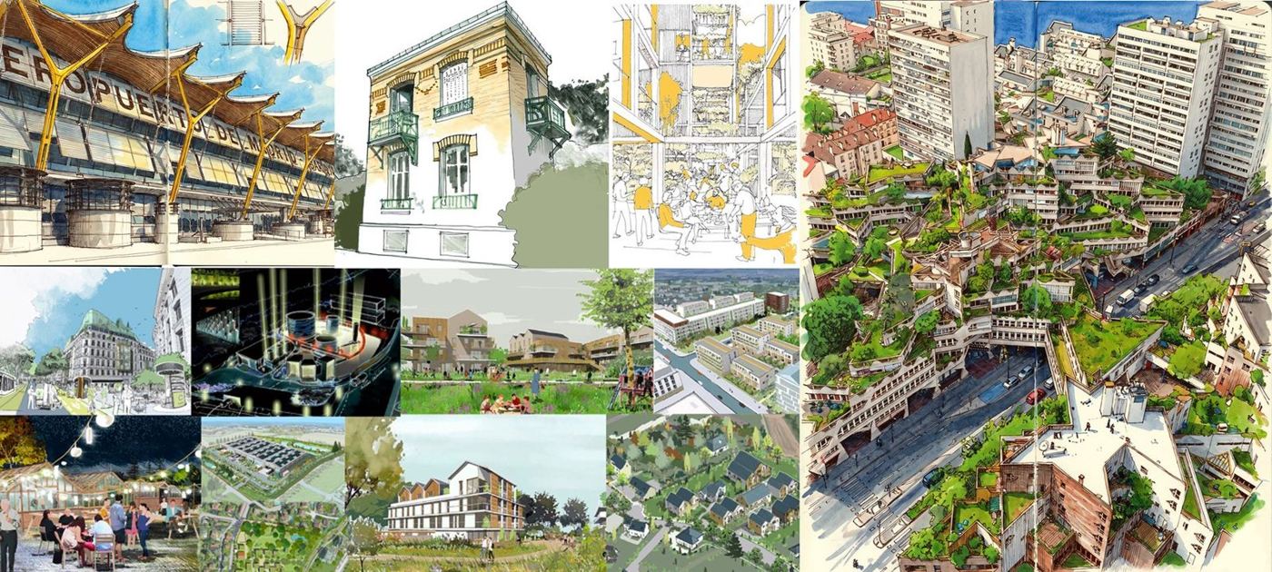 Planche d'ensemble — architecture, urbanisme & paysagisme dessinés à la main, OXXO Studio