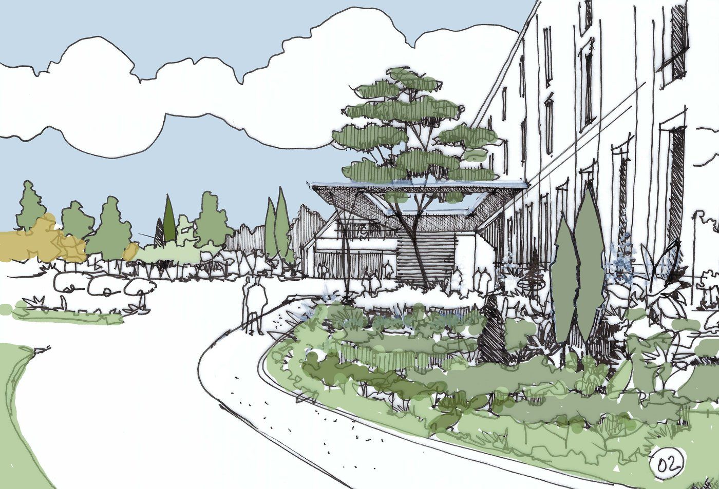 Illustration d'architecture à main levée — OXXO Studio