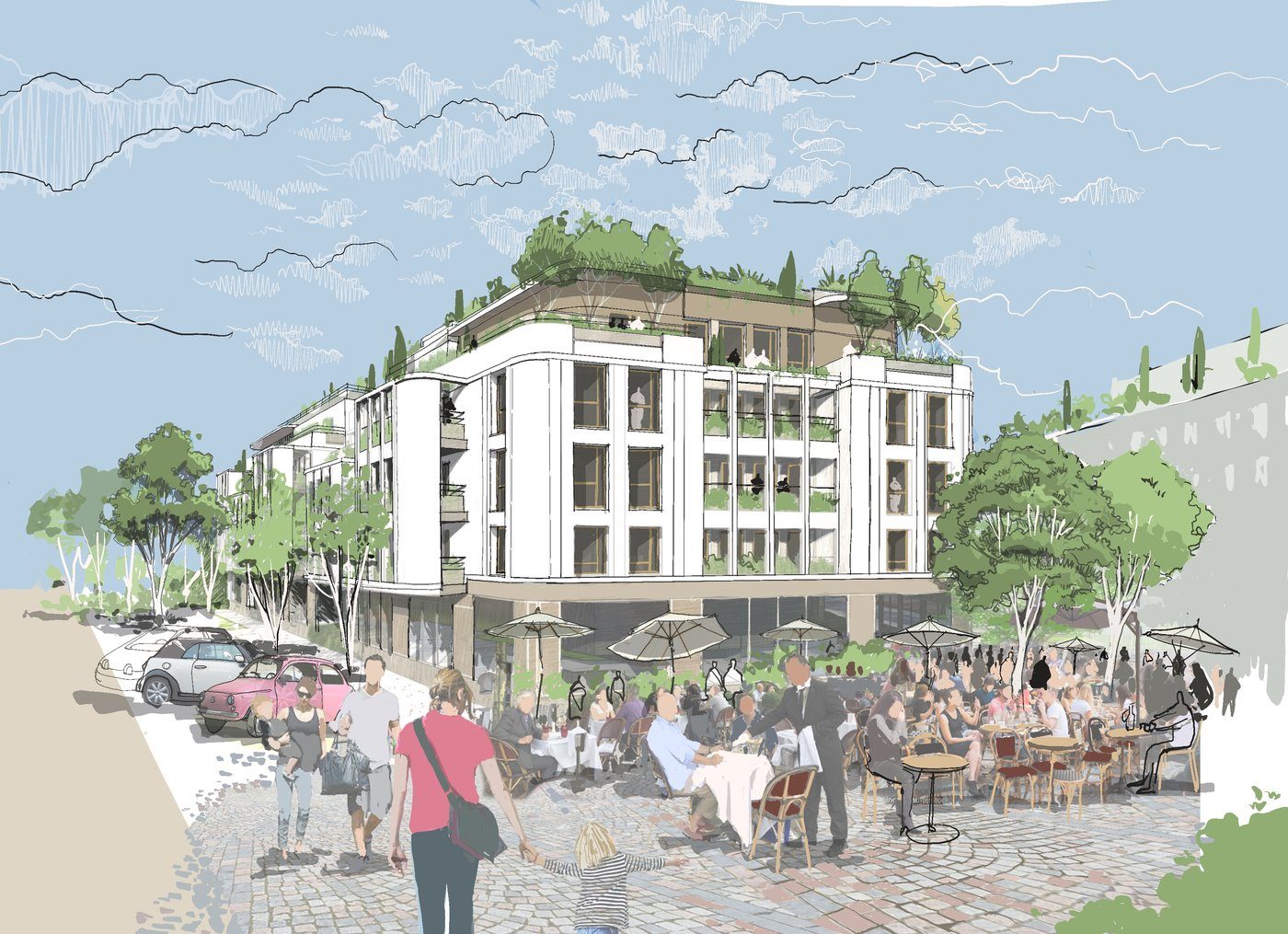 Illustration d'architecture à main levée — OXXO Studio