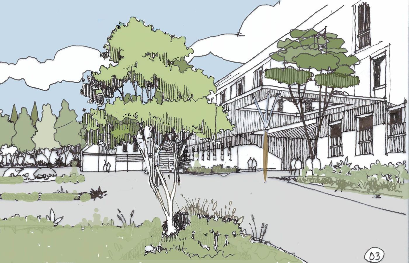 Illustration d'architecture à main levée — OXXO Studio