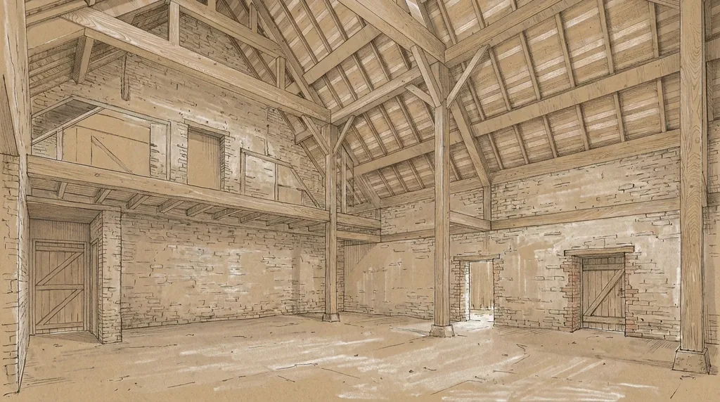 L'intérieur de la grange, vide