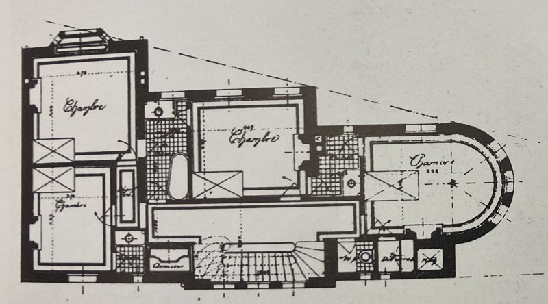 Plan de l'étage de réception de l'Hôtel Nozal : atelier, salon, salle à manger